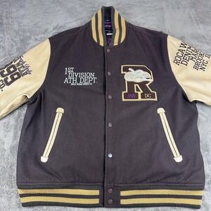 Rocawear Mens Varsity Jacket Brown Leather Wool 1st Division Ath Dept 5X F9YK